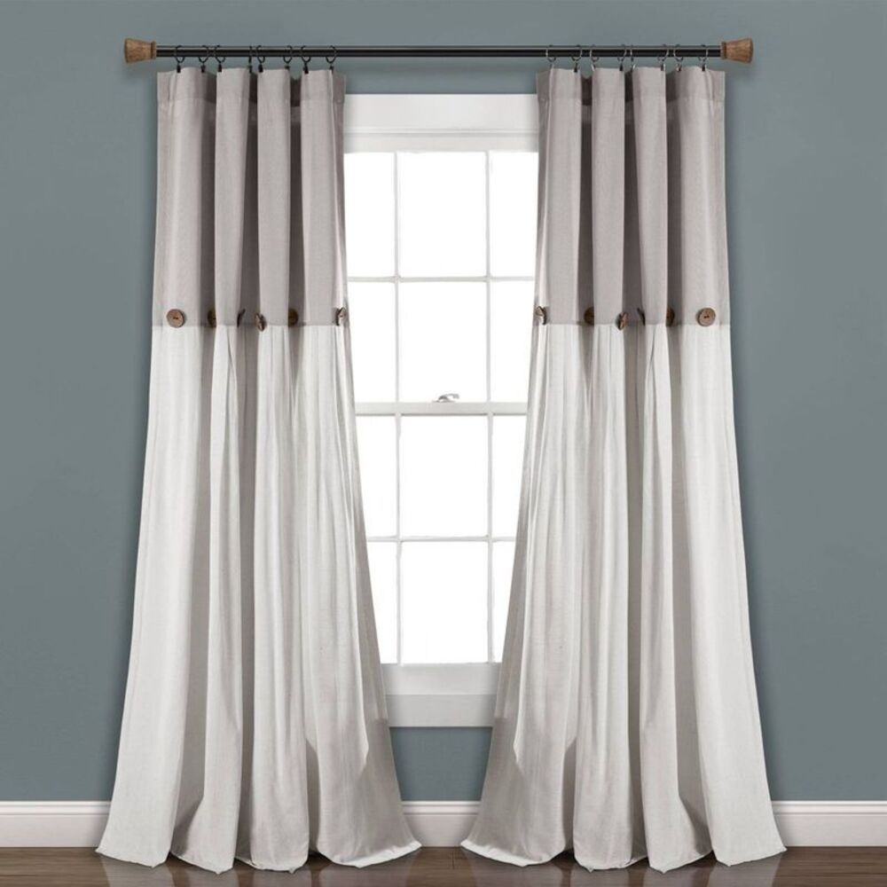 84"x40" Farmhouse Linen Button Filtering Window Curtain Panel Gray/White